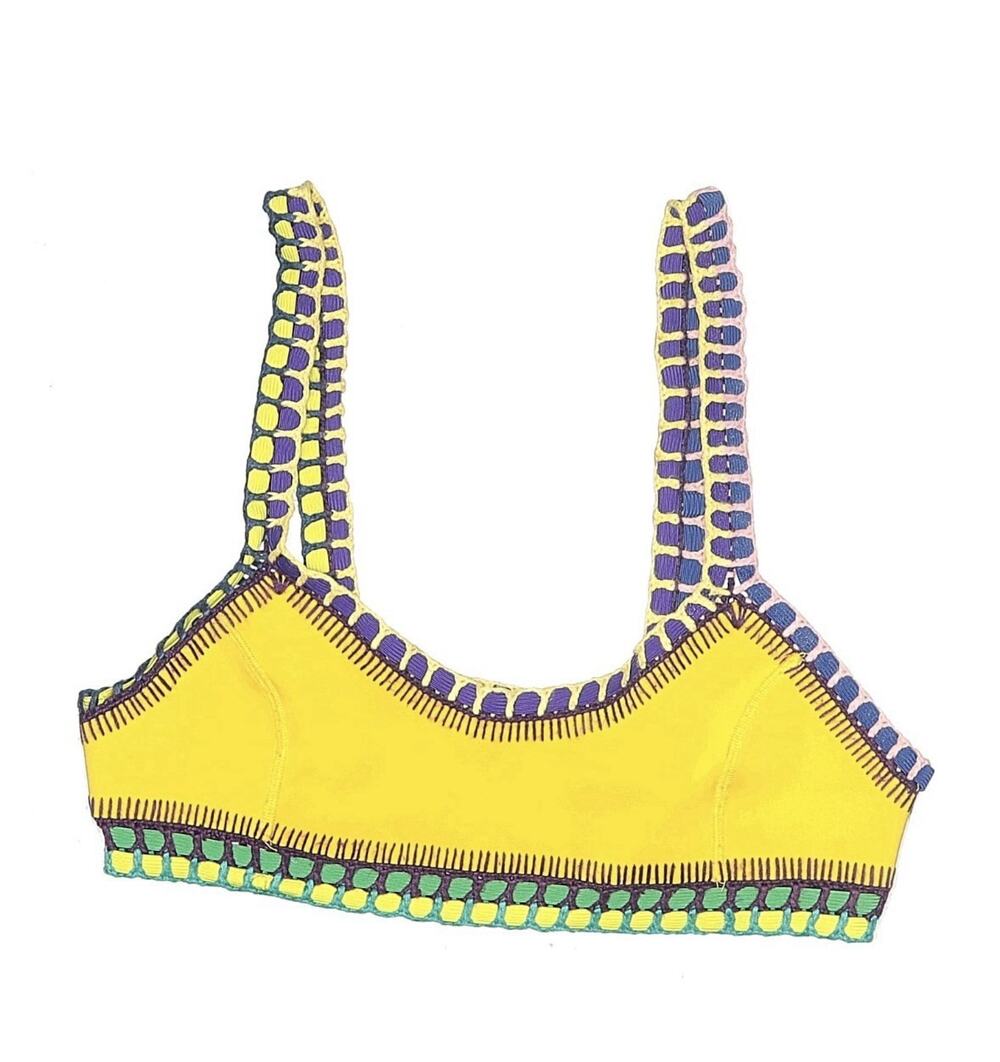 Kiini Ro Bikini Swim Top Scoop Wireless Crochet Trim Yellow Large